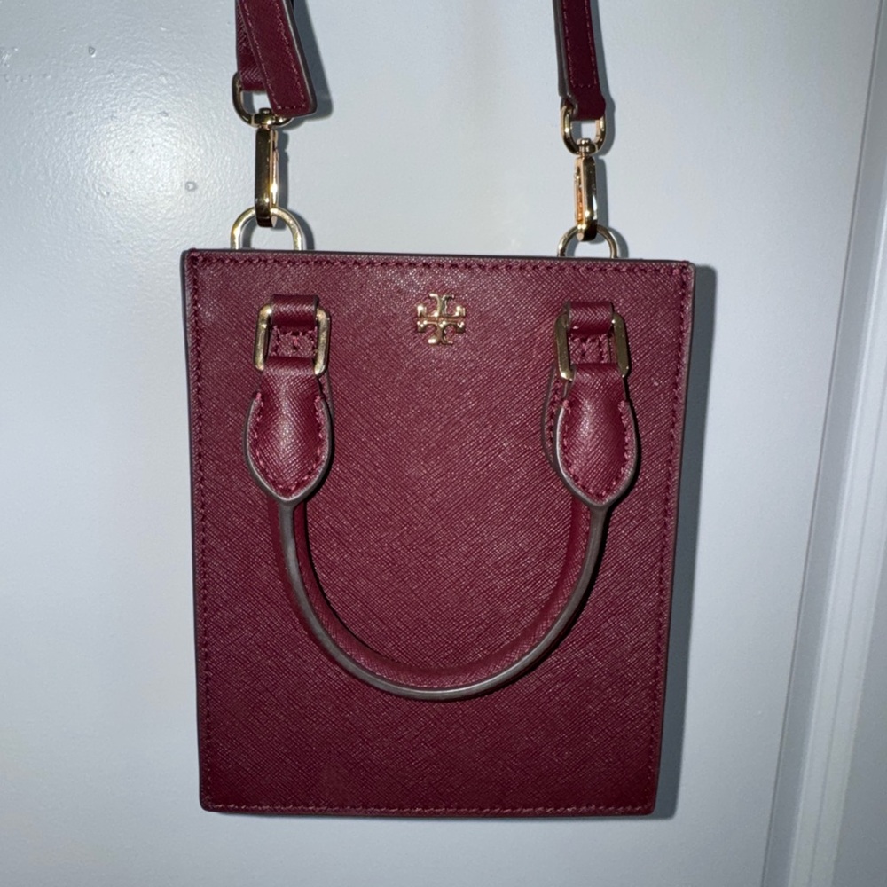 Tory Burch Red Mini Bag with Gold Hardware and Saffiano Finish